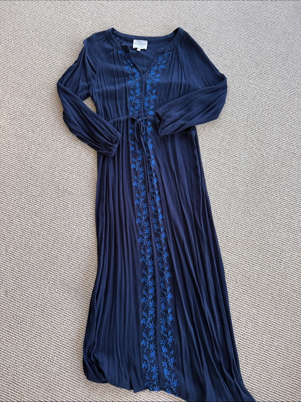 Hayden Navy Maxi Dress with Blue Embroidered Trim
